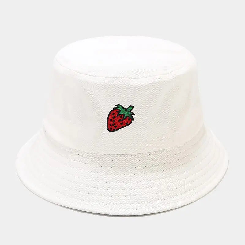 2024 Panama Bucket Hat Fruit Strawberry Embroidered Fishing Cap