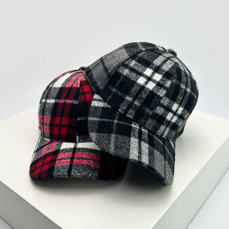 New Unisex British Style Plaid Color Block Baseball Hats