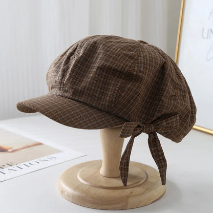 Korean Ins Bow Plaid Beret Women's Spring And Summer