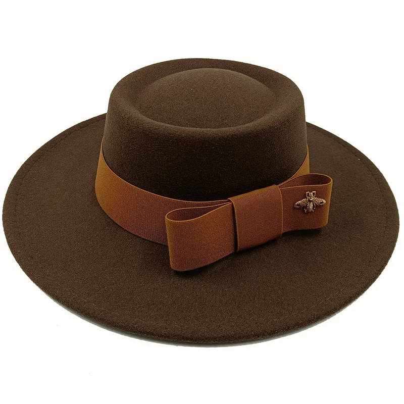 Bow Tie Fedora Hat Winter Round Bumpy Surface Flat Top