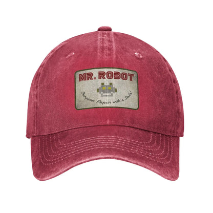 Computer With Sourires Anime Funny Mr Robot Custom Retro Cowboy Washed Baseball Caps