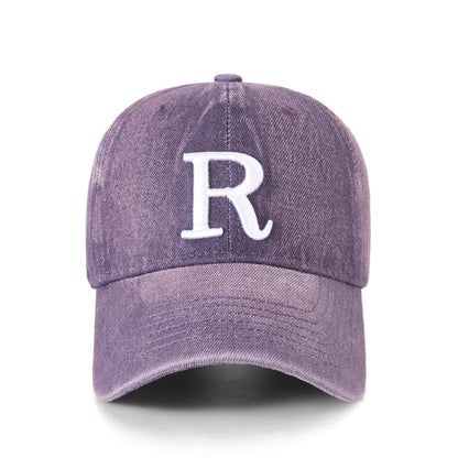 Fashion R Letter Denim Baseball Cap, Washed Cotton Peaked Hat
