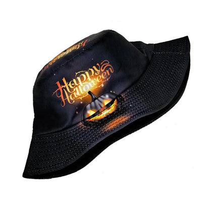 Halloween Decoration Bucket Hat Black Orange Pumpkin Jack O Lantern Fisherman Cap Spooky Party Cosplay Panama Hat