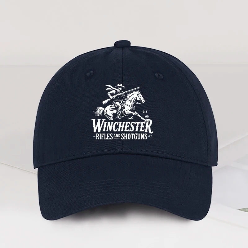 Winchester Cowboy Logo Print Soft Top Baseball Cap Soft Comfortable Adjustable Retro Western Style
