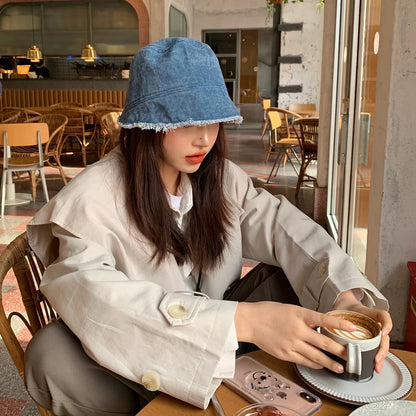 Retro Denim Washed Bucket Hat For Women Fashion Bob