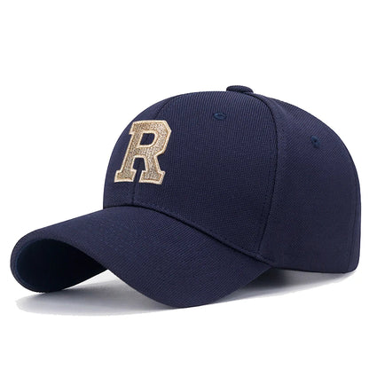New High Quality R Letter  Gold Thread 3D Embroidery Adjustable Elastic Pineapple Cloth Baseball Cap Sun Hat
