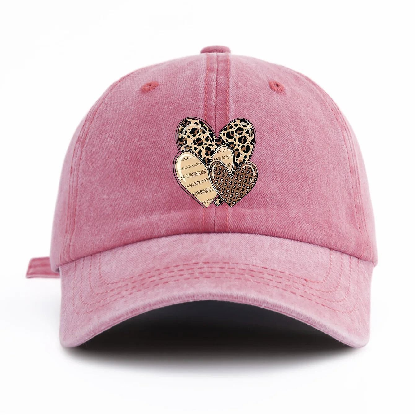 Leopard Heart Print Washed Baseball Cap