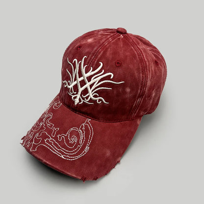 Vintage Washed Punk Hip Hop Dad Hat Embroidered Classic Style Baseball Cap Trendy Retro Fashion Accessory