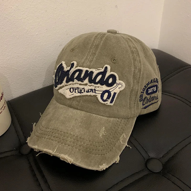 American Retro Old Baseball Cap Soft Top Big Head Circumference Showing Face Small Cap Outdoor Letter Embroidered Sun Hat
