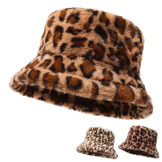 Hat Woman Winter Show Face Little Leopard Print Fisherman Hat