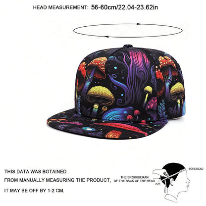 Printed Dreamy Mushroom High Quality Flat Brimmed Hat Trendy Hip Hop Hat