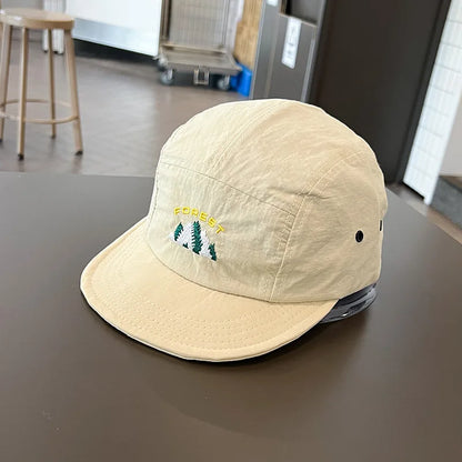Japanese Short Brim Embroidery Baseball Cap For Women Men
