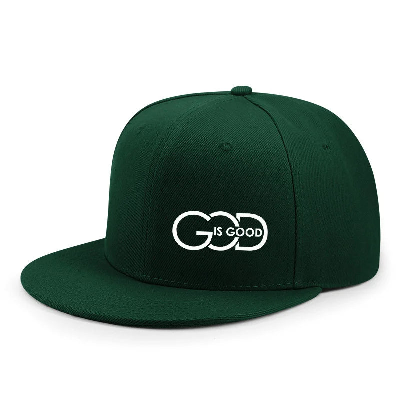 Unisex Adjustable Baseball Cap Street Flat Brim Hat Printed God Is Good Casual Headwear Men And Women