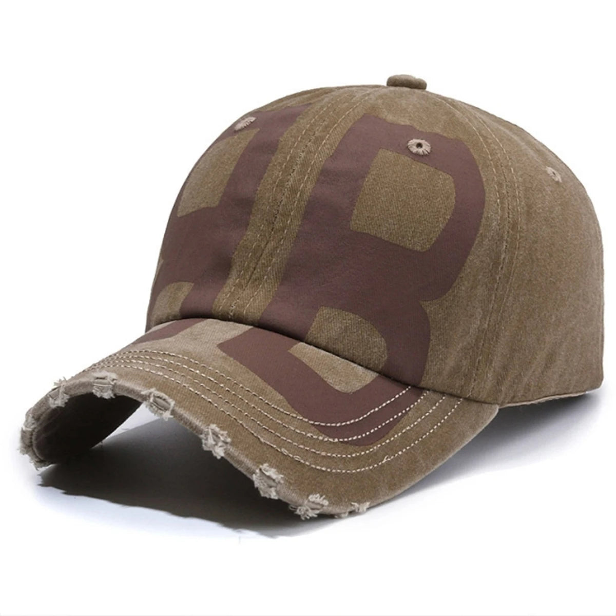 New Unisex BB Letter Printed Distressed Washed Hole Baseball Cap
