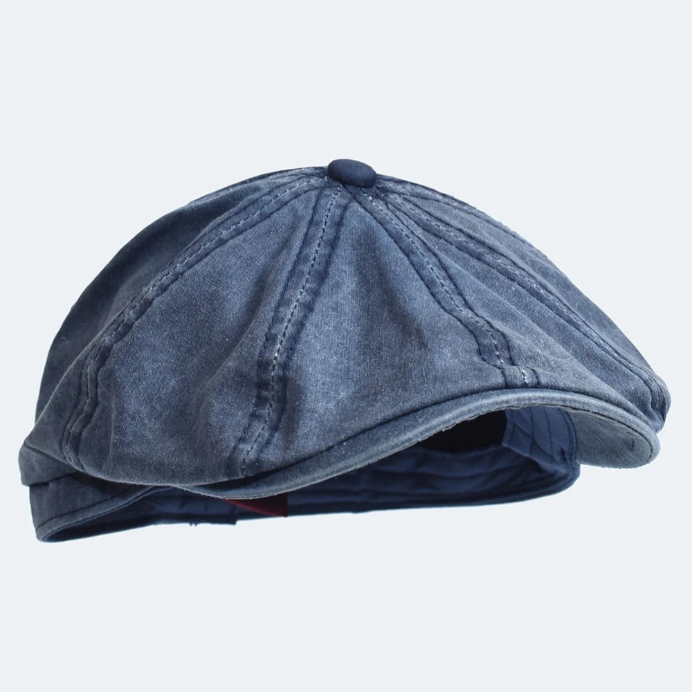 Washed Cotton Newsboy Cap Peaky Octagonal Hat Vintage Casual Cap