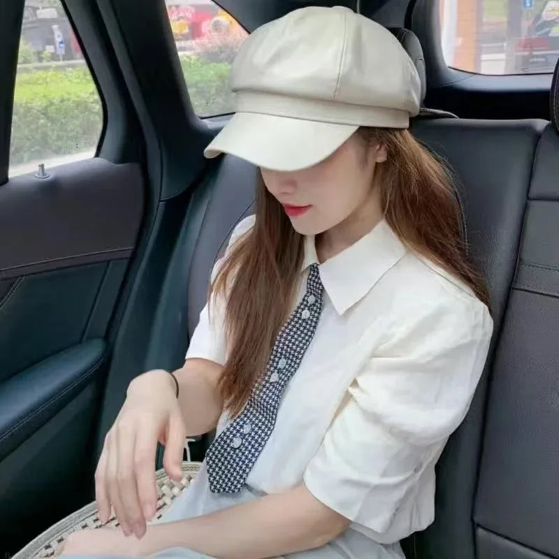 Korean Version Leather Beret, Kids Autumn Winter Octagonal Hat