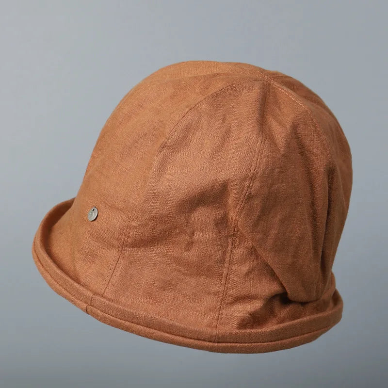 Linen Curled Edge Sun Hats For Women Foldable Bucket Hat Summer Visors Caps