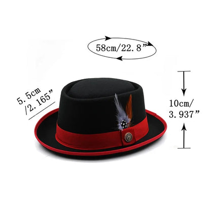 Pork Pie Hat Billycock Felt Small Brim Bowler Hat