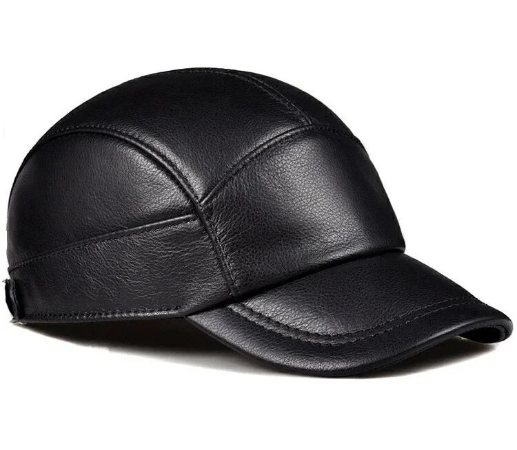 New 2023 Spring/Winter Man Genuine Leather Baseball Caps Male Warm