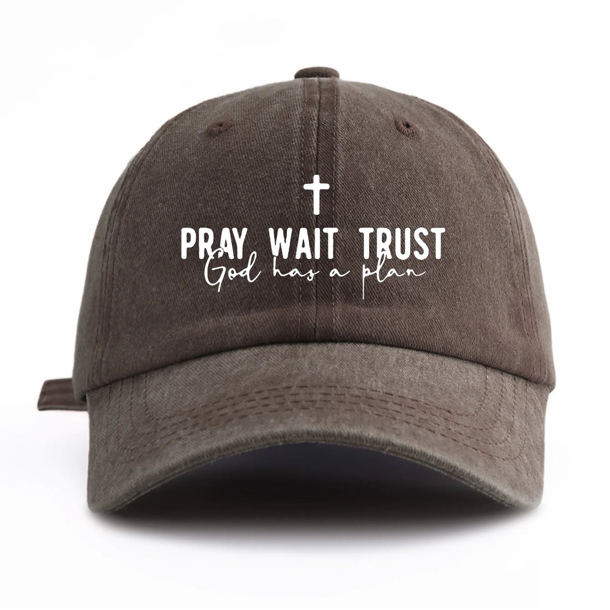 Pray Wait Trust Print Washed Baseball Cap