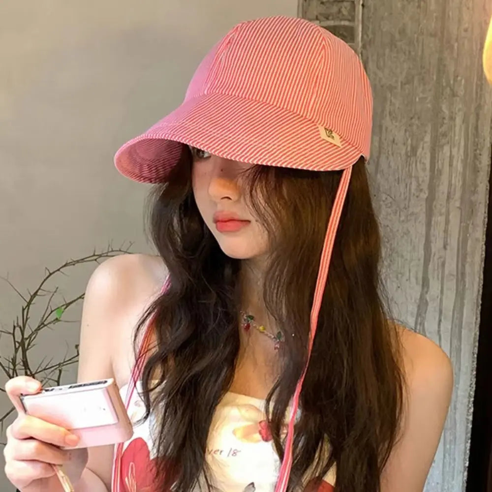 Casual Striped Bucket Hat Adjustable Anti-UV Baseball Cap