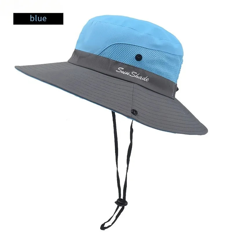 Women's Dual-Tone Sun Hat with Ponytail Hole for Spring, Summer
