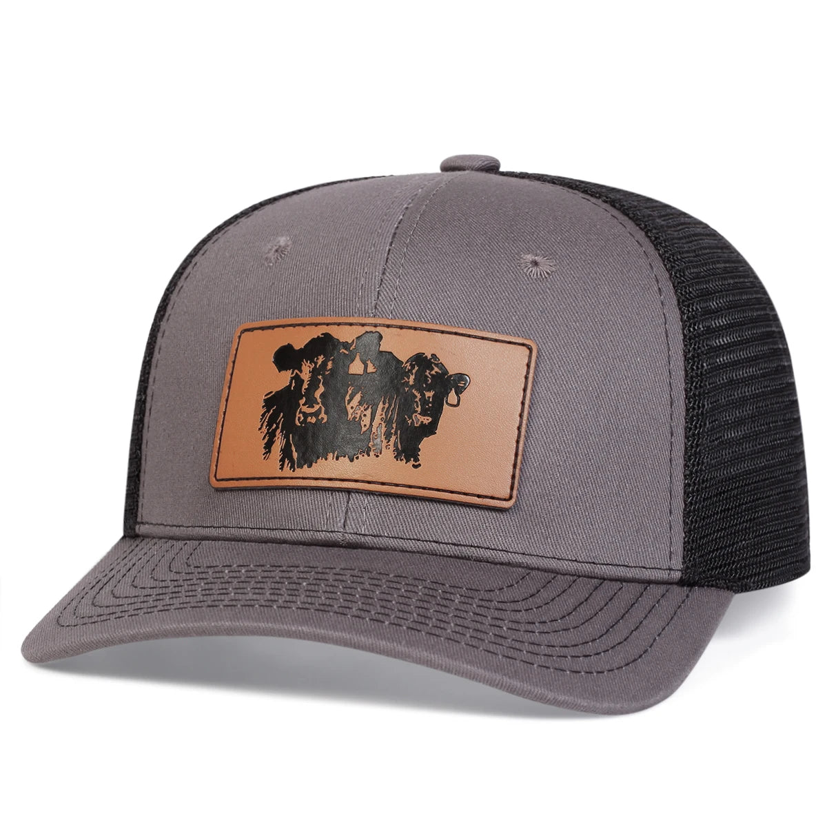 Unisex Brown Bull Head Leather Label Baseball Net Caps Spring and Summer