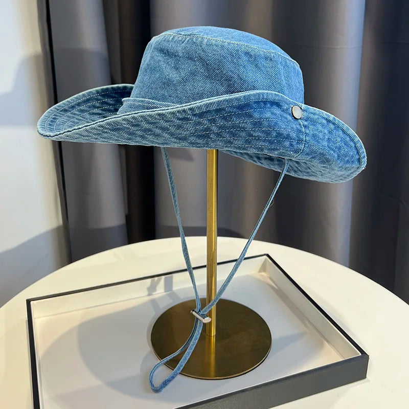 Vintage Washed Denim Bucket Hat Unisex Summer Sun Hat