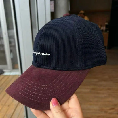 Embroidered Letter Baseball Hat Corduroy Wide Brim Outdoor