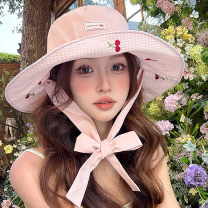 New Retro Plaid Fisherman Hat Woman's Spring And Summer