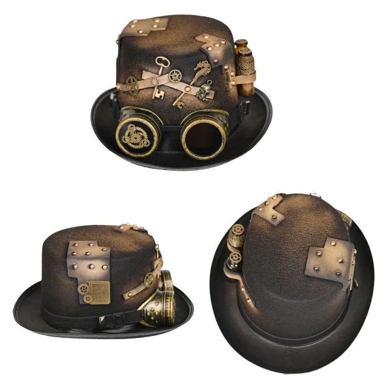 Steampunk Top Hat With Goggles Steampunk Bowler Top Hat