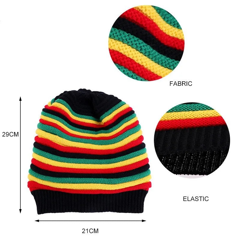 Multicolor Striped Printed Knitted Beret Cap Winter Warm