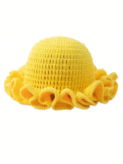 Solid Color Hand Knitted Knit Hat In Bohemian Style With Hollowed Out