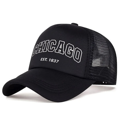 Summer Men Mesh Baseball Cap Outdoor Sport Chicago Letter Snapback Hat For Women