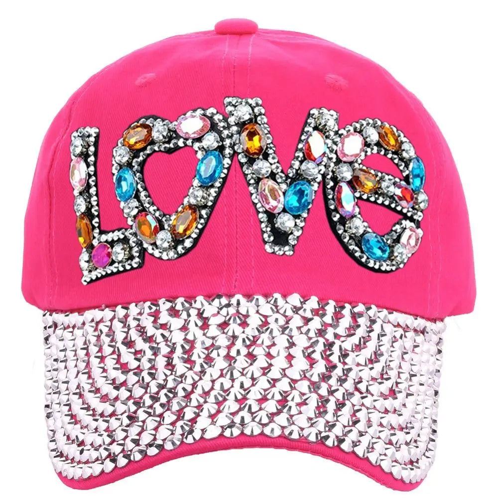 Outdoor Sports Love Rhinestones Baseball Caps Women Girls