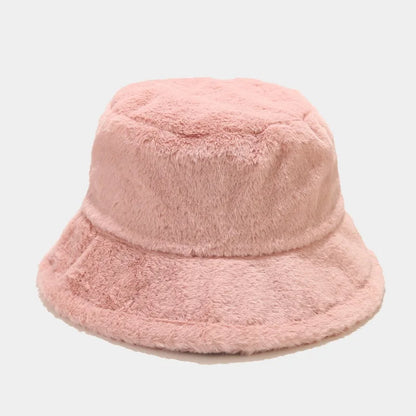 Faux Rabbit Fur Bucket Hat Lady Winter Warm Soft Panama Hat