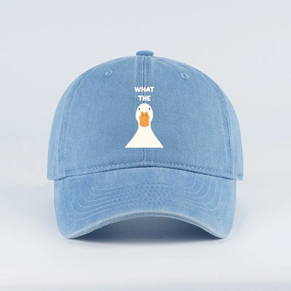 Washed Baseball Cap With What The Duck Print  Adjustable Curved Brim Dad Hat For Casual Streetwear & Daily