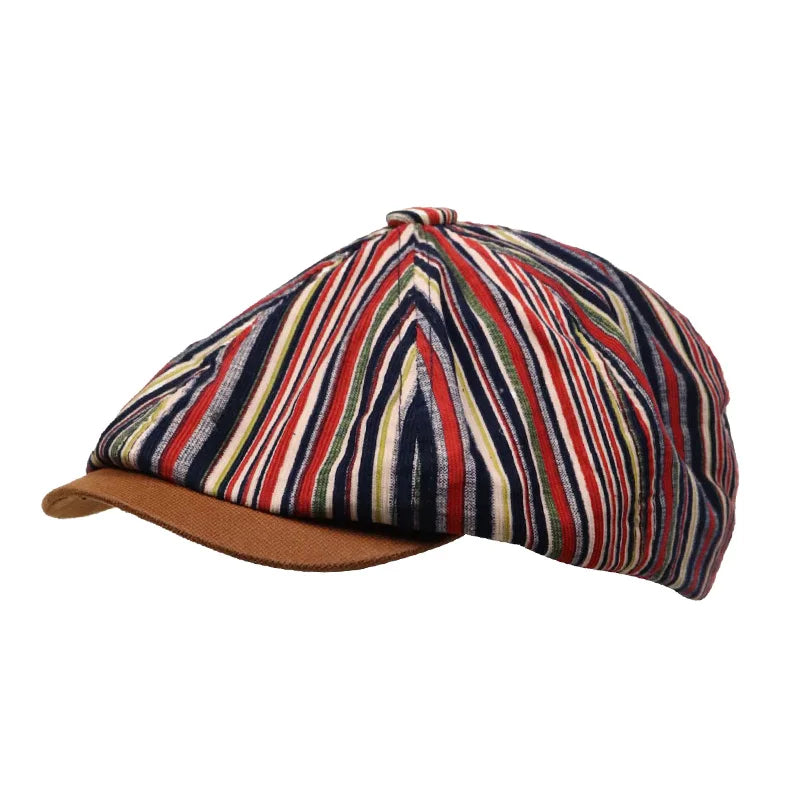 British Striped Painter Hat Retro Red Ombre Newsboy Cap