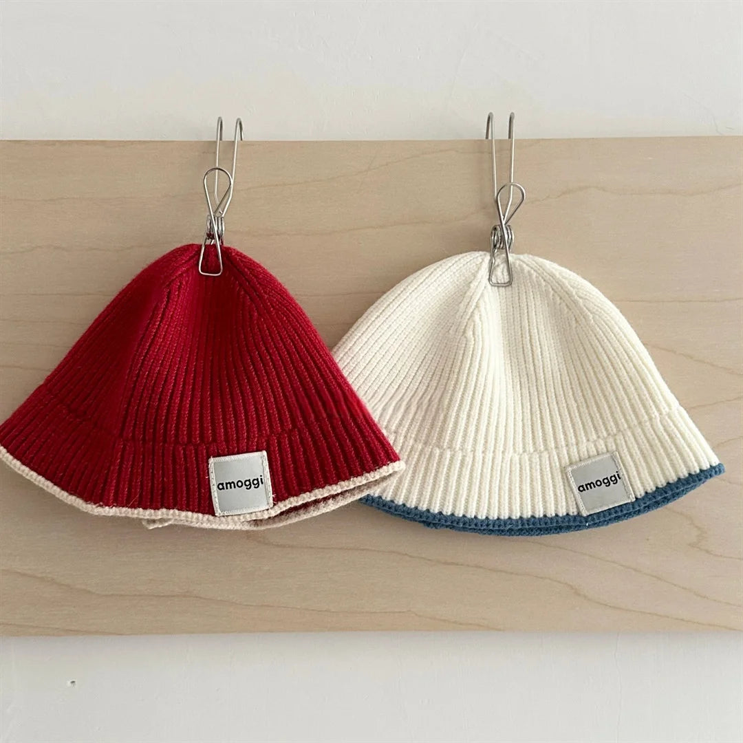 2026 Autumn Korean Baby Bucket Hat Letter Patch Solid Color Knit Hat