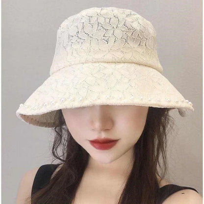 Lace Fisherman's Hat Temperament Pearl Bucket Hat Sunscreen Hat Female Show Face