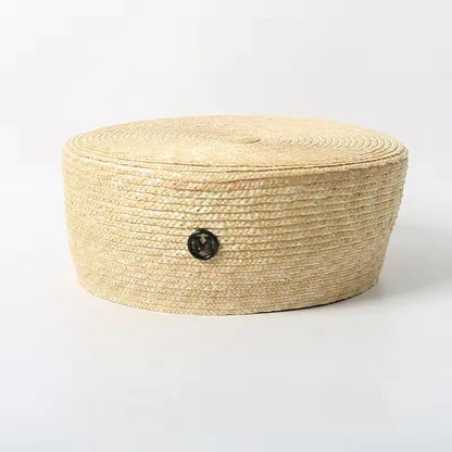 Ins Blogger Natural Straw Pillbox Hat Flat Berets Women