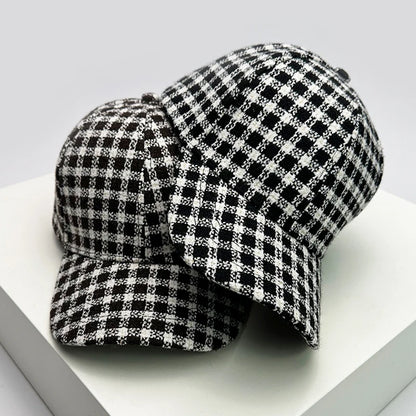 Men Women Woolen Cloth Stripe Check Baseball Caps