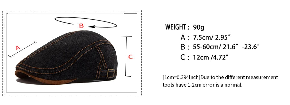 New Patchwork Brown Brim Denim Flat Hat Retro Men And Women