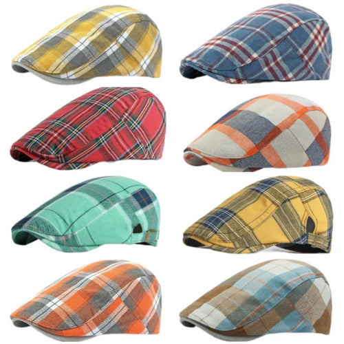Spring Summer Dopamine Plaid Beret Duck Tongue Forward Hat