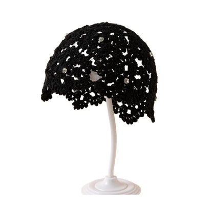 New Adult Hair Cap With Hollow Design Solid Color Knitted Mesh Cap