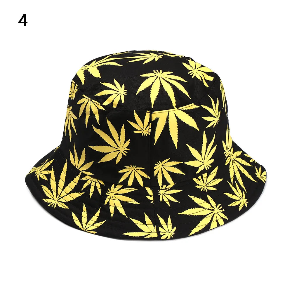 Panama Bucket Hat Candy Color/Hip Hop Maple Leaf Cotton