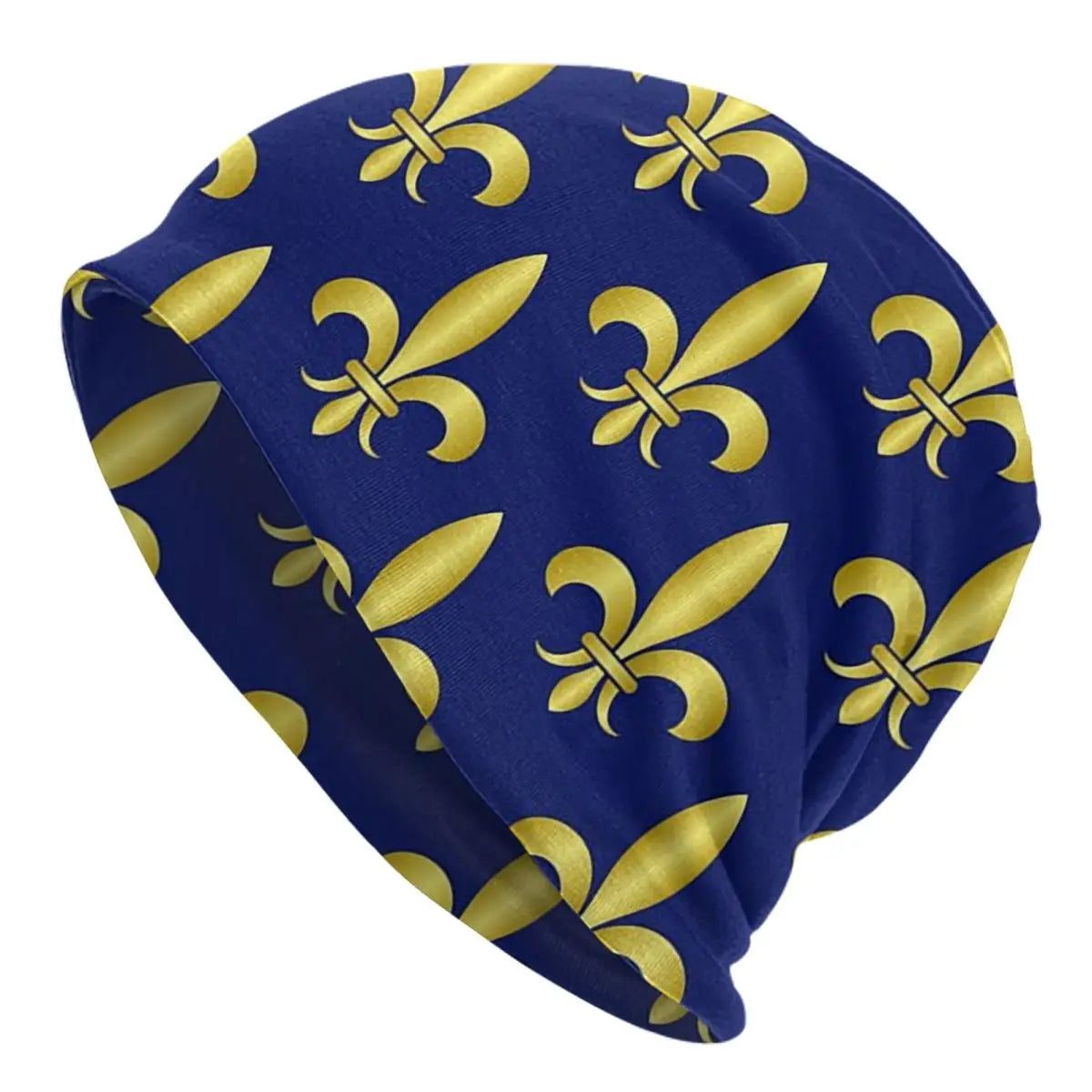 Gold Blue Fleur De Lis Royal Lily Warm Knitted Cap