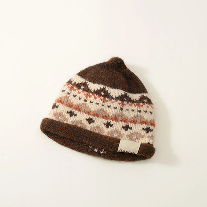 Cute Baby Pointed Rolled Brim Knit Hat Retro Kids Woolen Pullover Cap