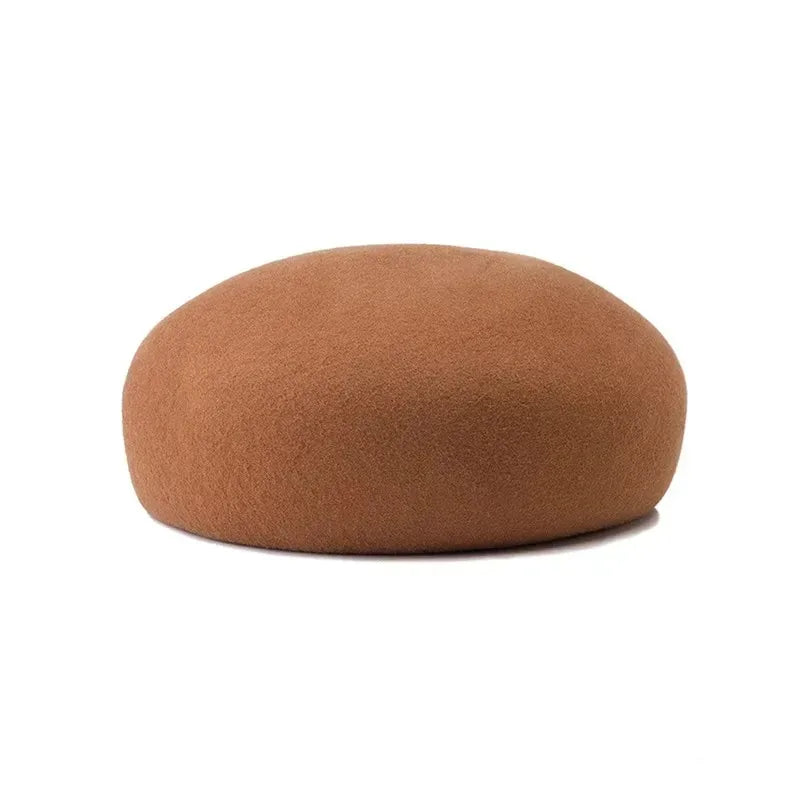Women Wool Felt Berets Hat Vintage Hard Top Concave Top Fedoras Hats