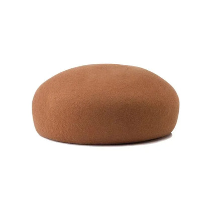 Women Wool Felt Berets Hat Vintage Hard Top Concave Top Fedoras Hats